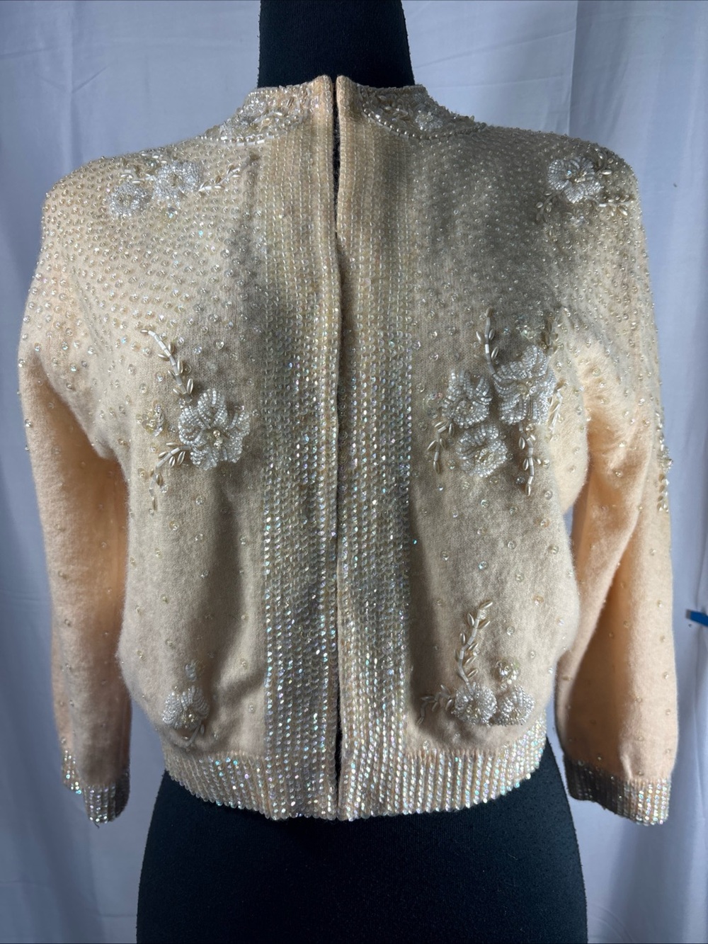 Embellished Pink Blush Beaded Women's Cardigan Sweater Rockabilly